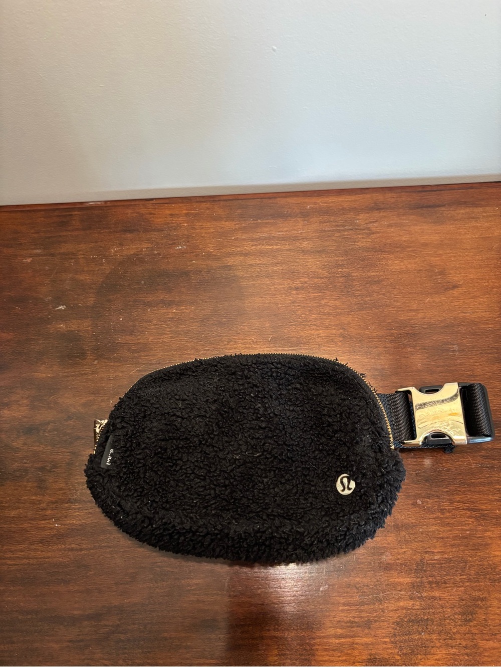 Lululemon Black Sherpa Fleece Belt Bag Gold Hardware